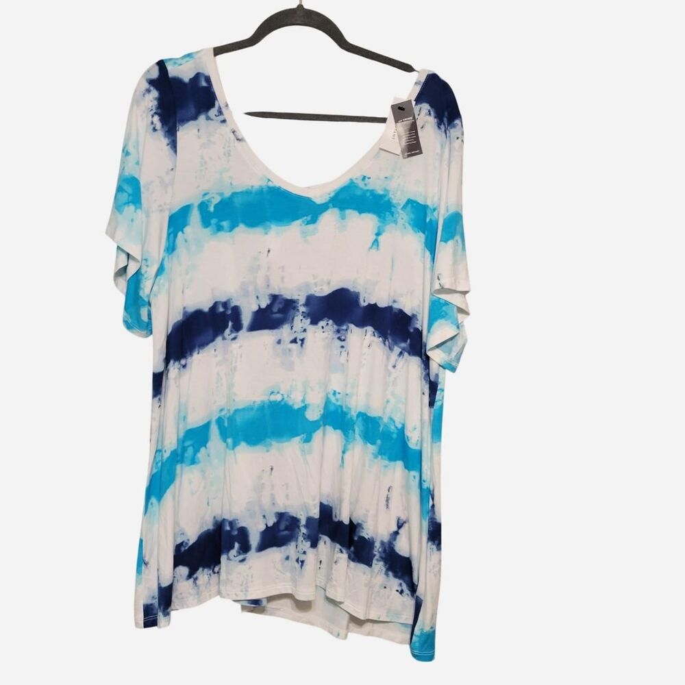 NWT Lane Bryant Plus Size White and Blue Tie Dye Swing T-shirt Beach Summer Boho